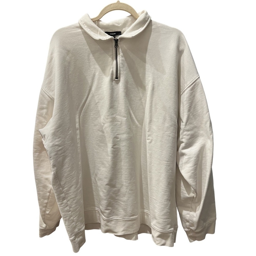 VINCE Mens Off White French Terry 1/4 Zip Pullover Sweatshirt XL